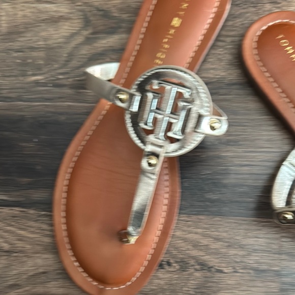 Cognac Silver Metallic Sandals with Medallion Flat Sole - Picture 2 of 4